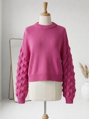 Divided| H&M| Barbie Pink Balloon-Sleeve Cozy Crewneck Sweater Sz S